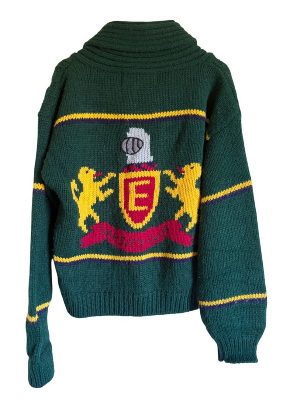Vintage Eagles Eye Size Small Dark Green Cable Knit Cardigan The Varsity Club Pr